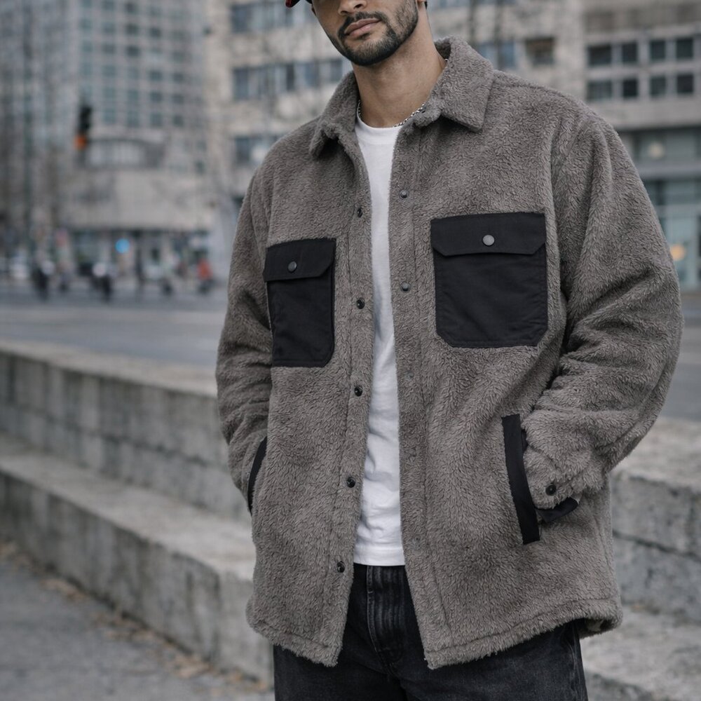 OuterKnown Men's Cozy Teddy Shacket Button Up - XL - Picture 4 of 7